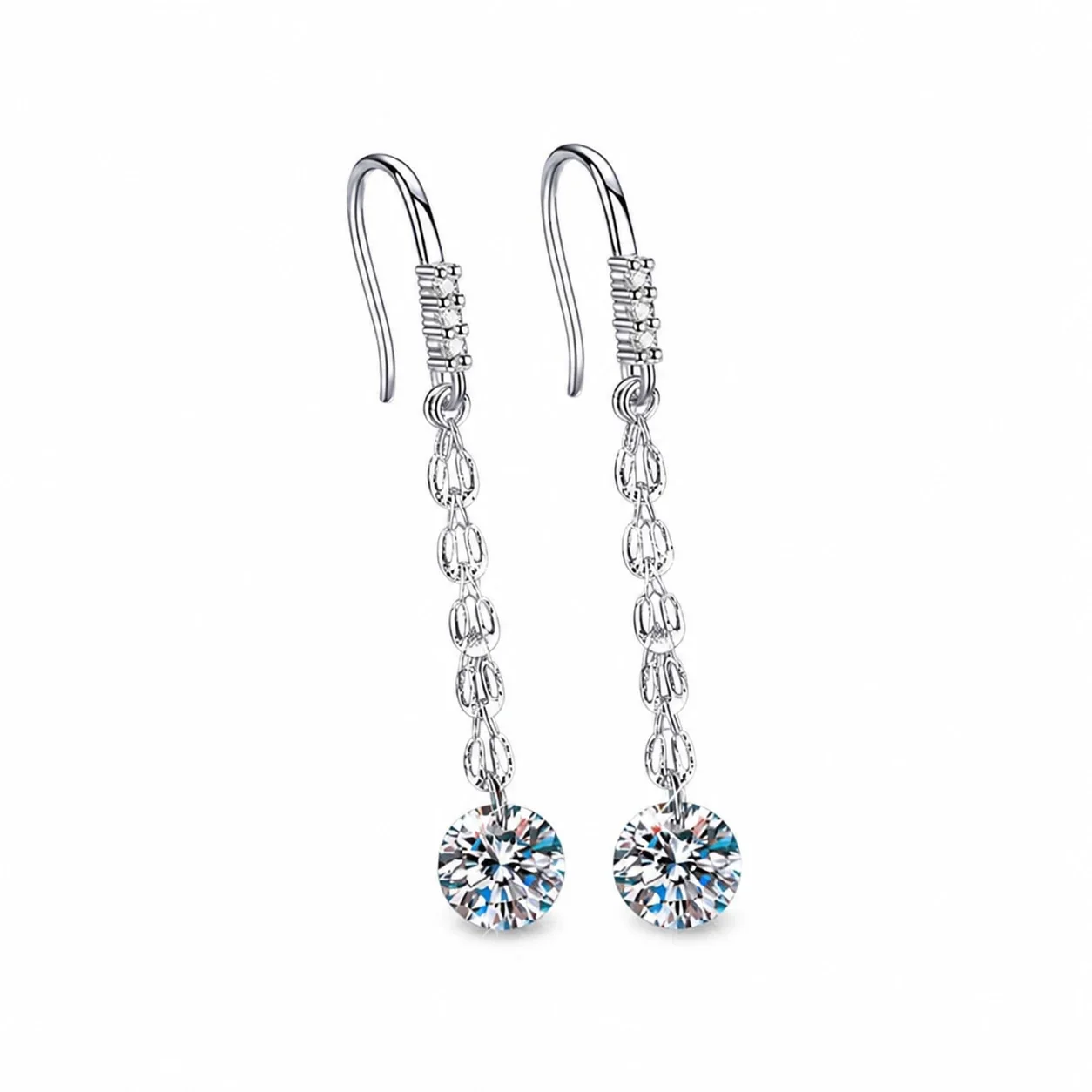 Luminous 925 Sterling Silver Hook Tassel Moissanite Drop Earrings