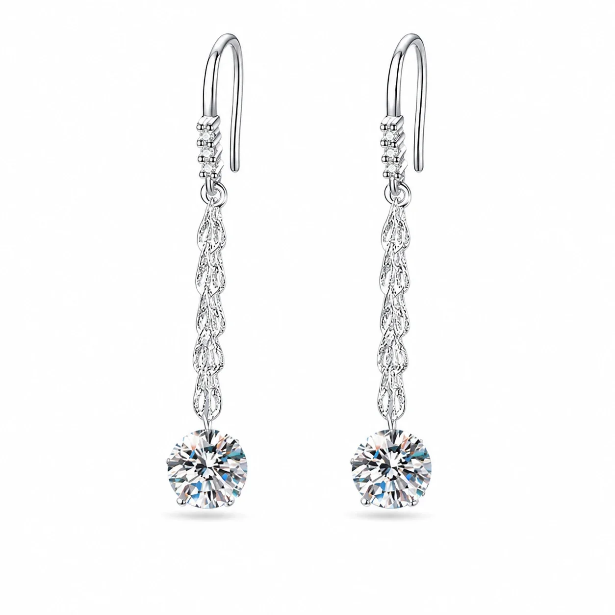 Luminous 925 Sterling Silver Hook Tassel Moissanite Drop Earrings