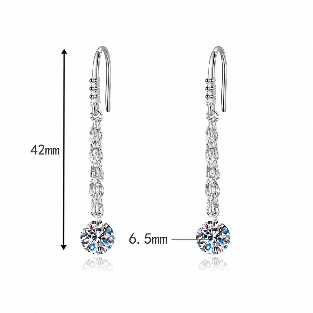 Luminous 925 Sterling Silver Hook Tassel Moissanite Drop Earrings - ct + ct Moissanite
