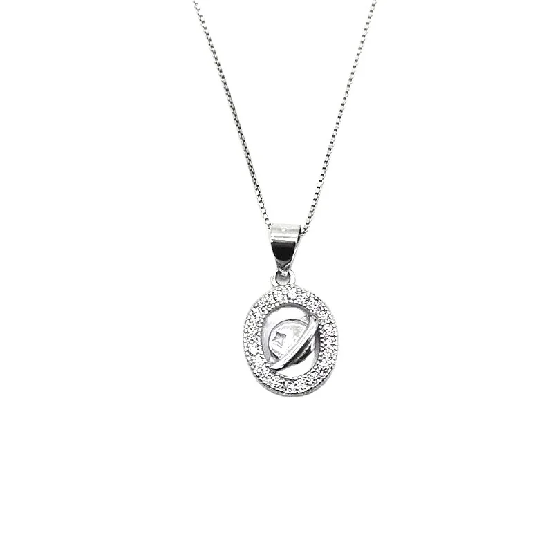 Orbital Pavé Halo Saturn 925 Sterling Silver Pendant