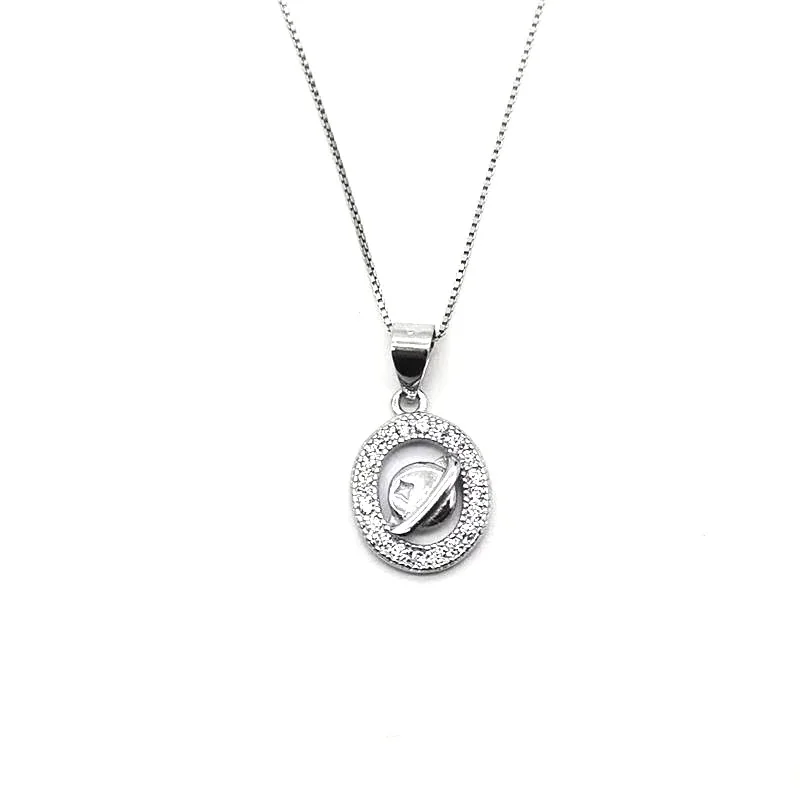 Orbital Pavé Halo Saturn 925 Sterling Silver Pendant