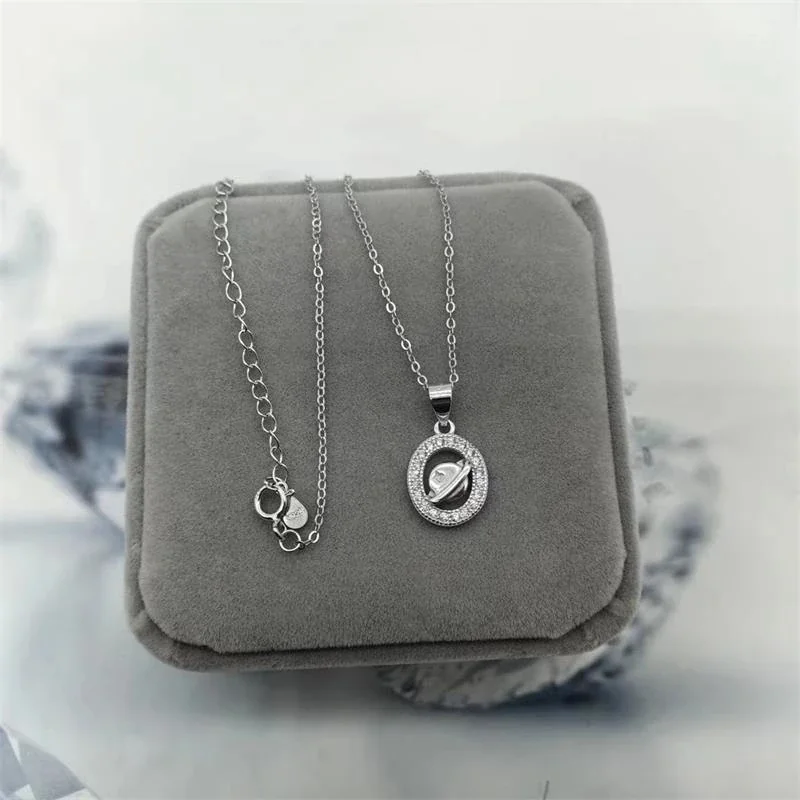 Orbital Pavé Halo Saturn 925 Sterling Silver Pendant - with 40+5 cm Cross