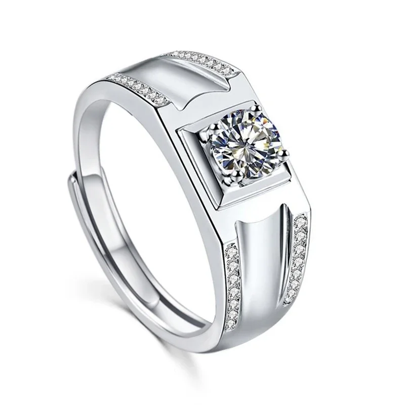 Geometric 925 Sterling Silver Round Prong-Set Moissanite Ring