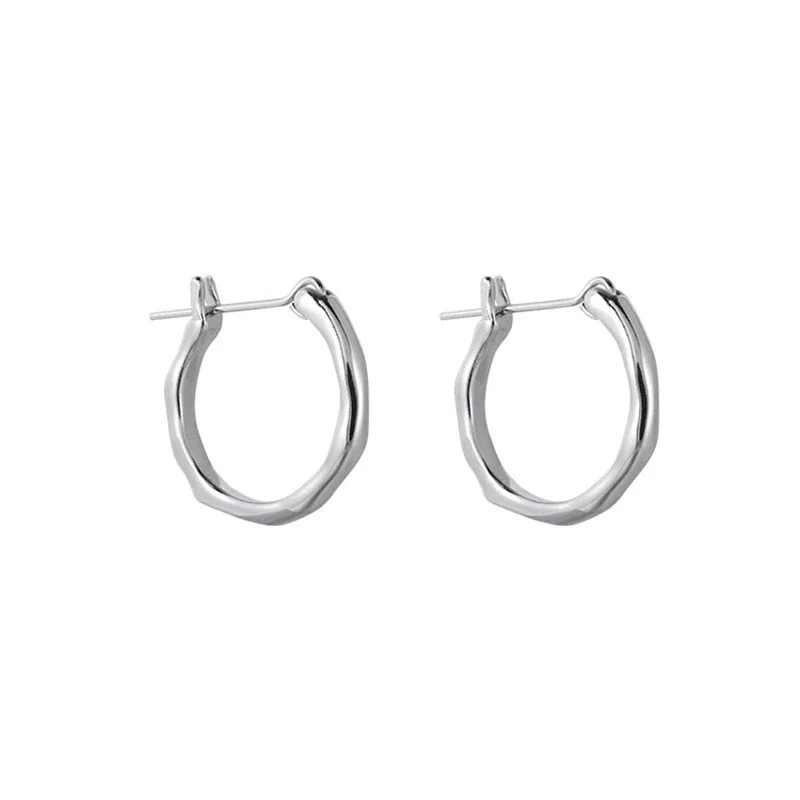 Irregular Polished 925 Sterling Silver Sculpted Hoop Earrings