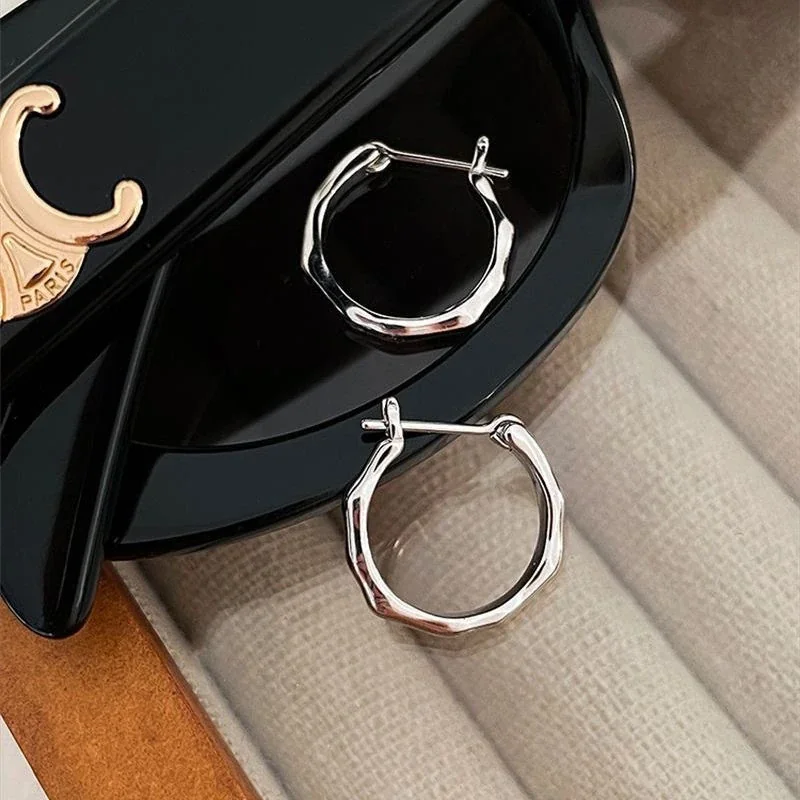 Irregular Polished 925 Sterling Silver Sculpted Hoop Earrings