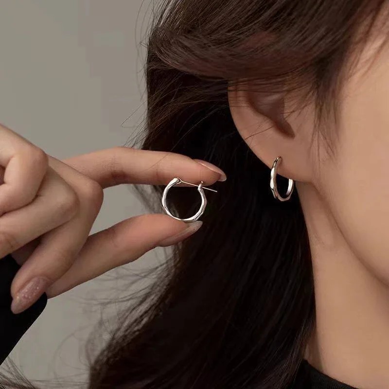 Irregular Polished 925 Sterling Silver Sculpted Hoop Earrings