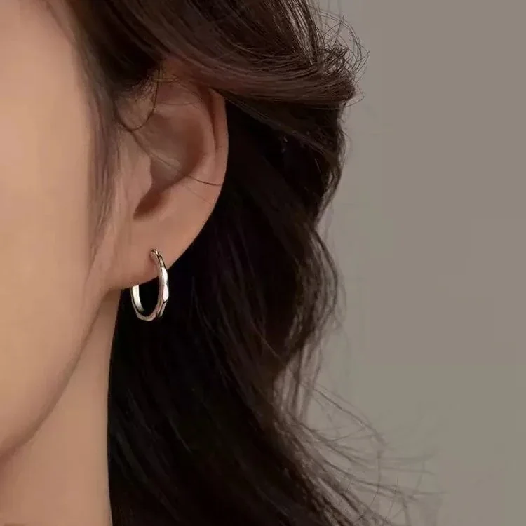 Irregular Polished 925 Sterling Silver Sculpted Hoop Earrings