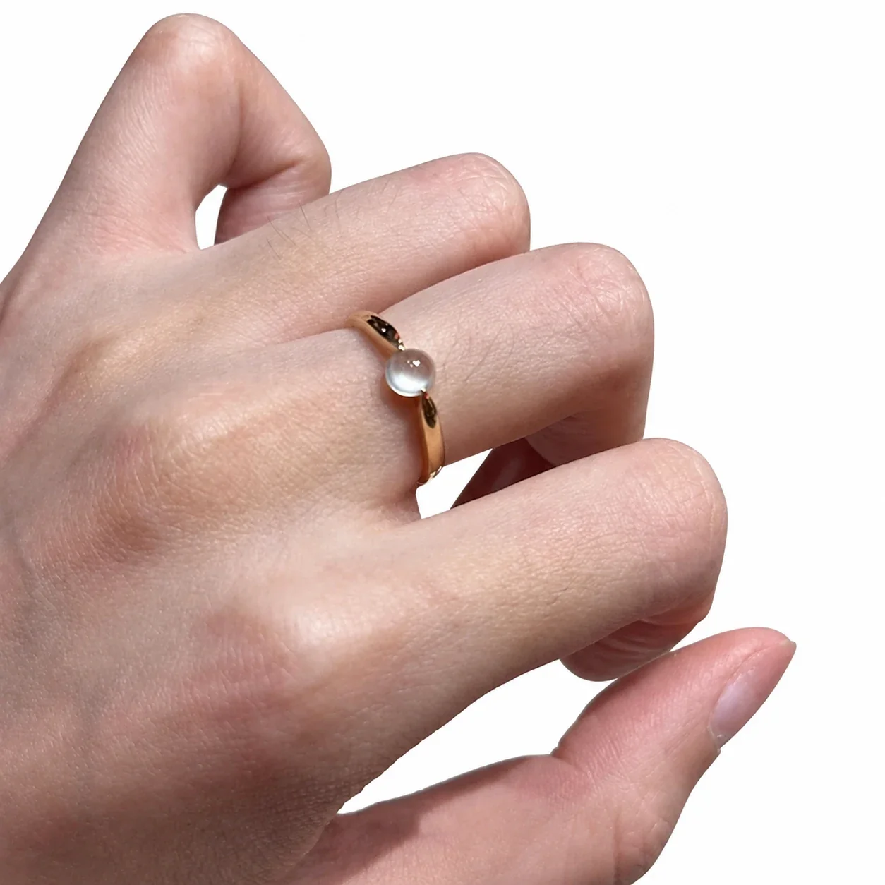 Delicate Round Cabochon Gold-Plated Copper Open Ring