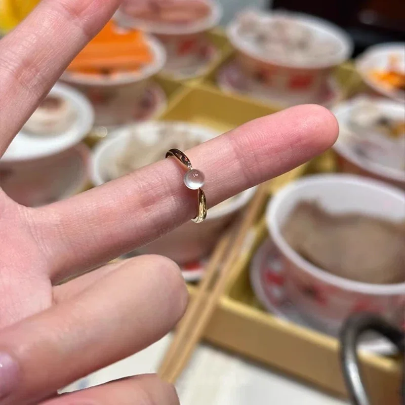Delicate Round Cabochon Gold-Plated Copper Open Ring