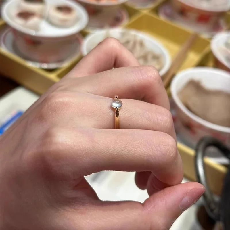 Delicate Round Cabochon Gold-Plated Copper Open Ring