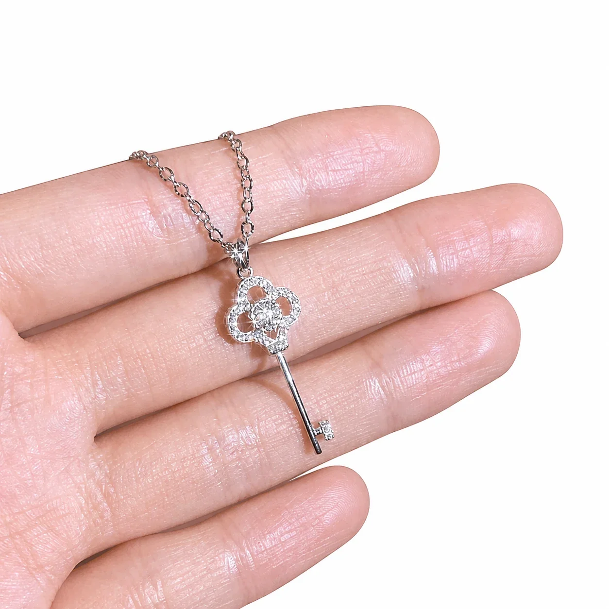 Ornate 925 Sterling Silver Key Pavé Moissanite Necklace