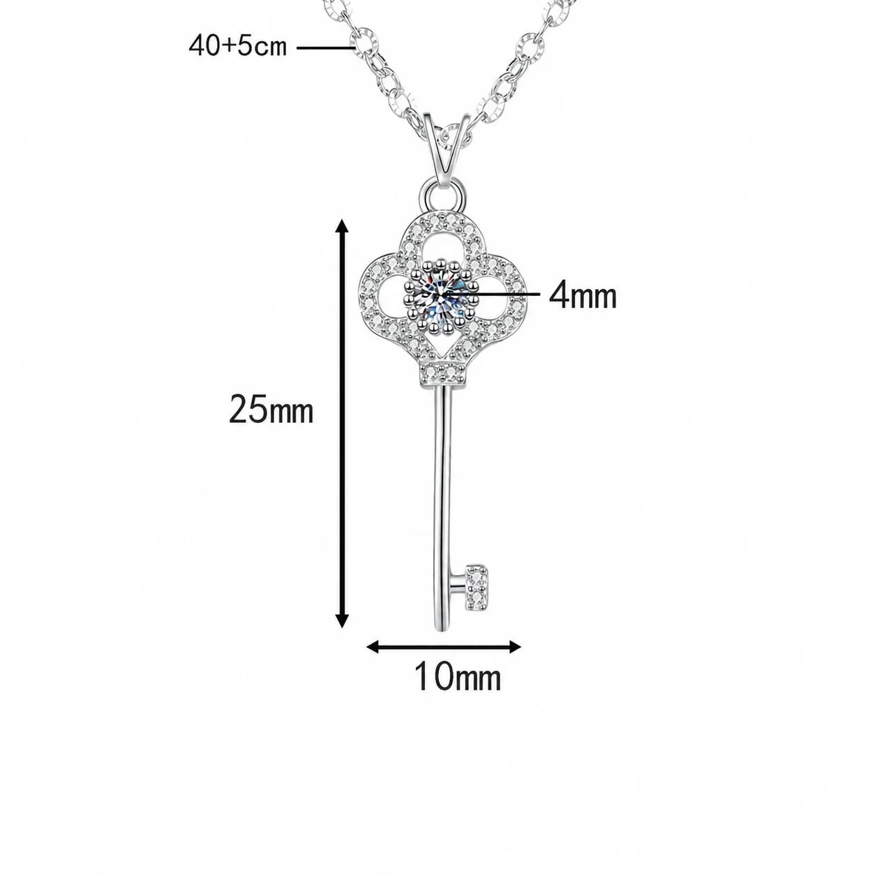 Ornate 925 Sterling Silver Key Pavé Moissanite Necklace - . ct Moissanite