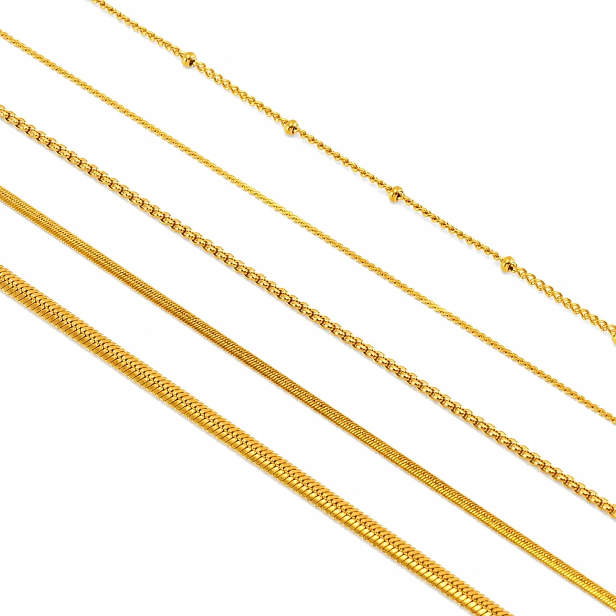 Sleek 18K Gold-Plated Stainless Steel Snake & Bead Chain Necklace