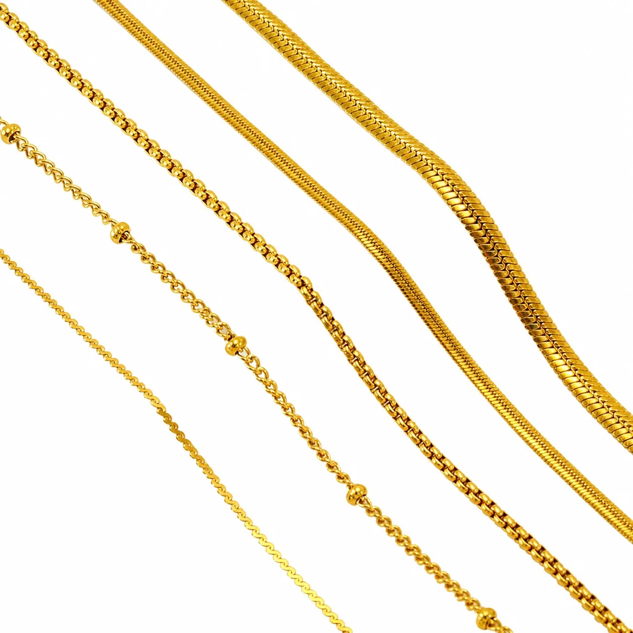 Sleek 18K Gold-Plated Stainless Steel Snake & Bead Chain Necklace