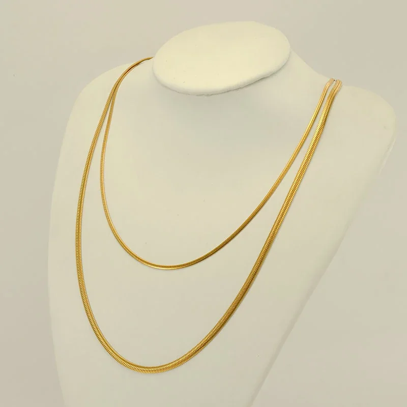 Sleek 18K Gold-Plated Stainless Steel Snake & Bead Chain Necklace