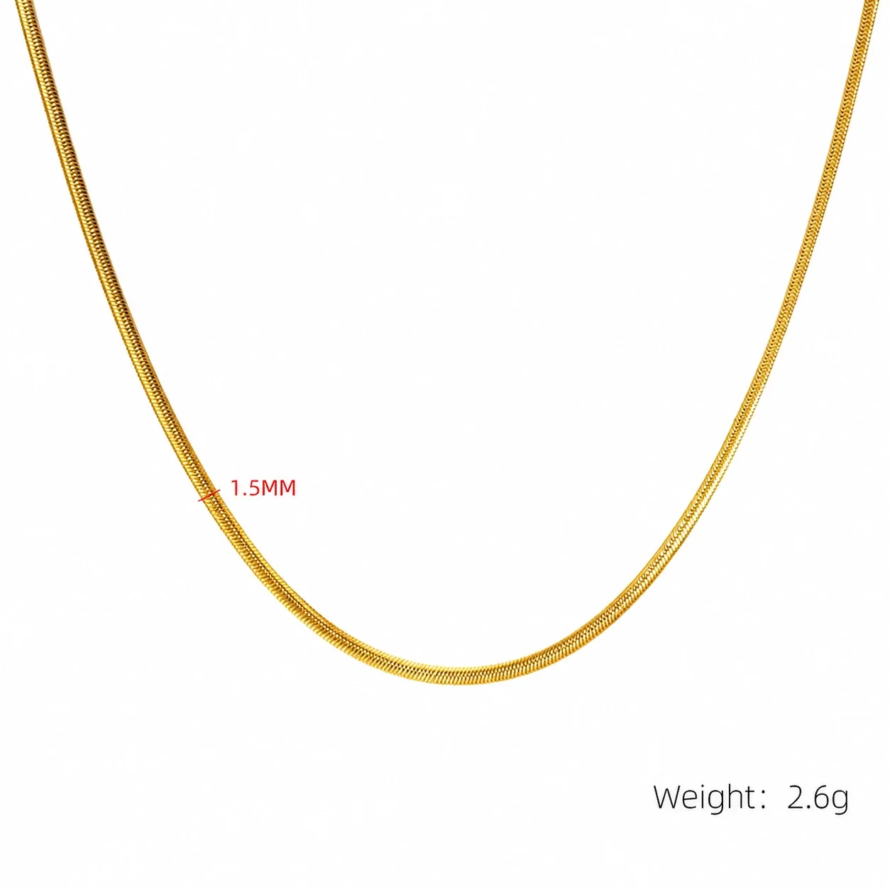 Sleek 18K Gold-Plated Stainless Steel Snake & Bead Chain Necklace - Gold 1.5 mm 45 cm Push-Dense