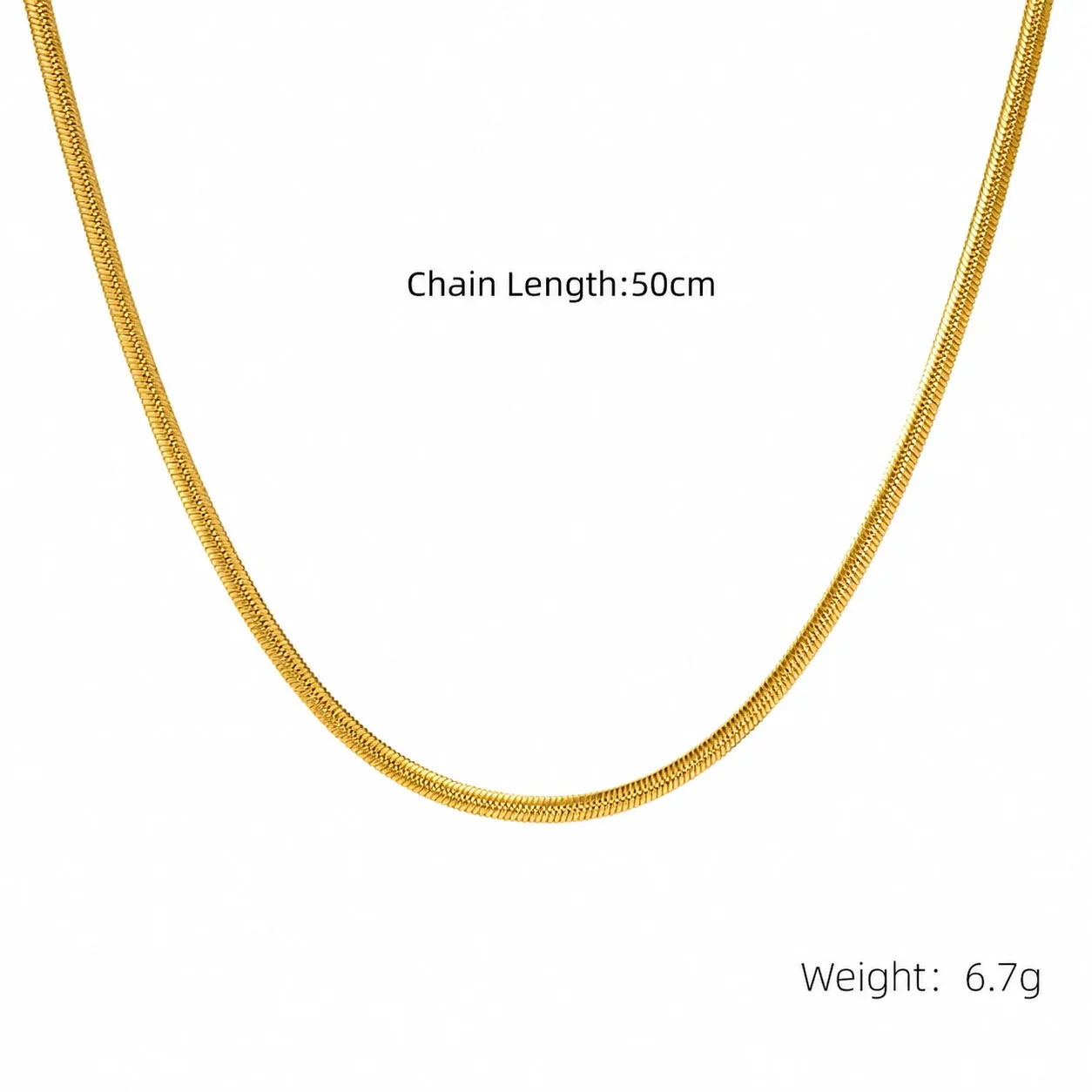 Sleek 18K Gold-Plated Stainless Steel Snake & Bead Chain Necklace - Gold 3 mm Push-Dense