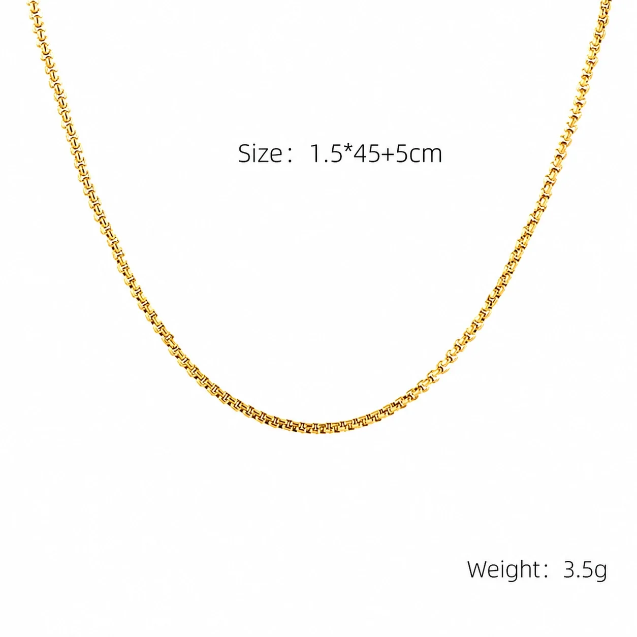 Sleek 18K Gold-Plated Stainless Steel Snake & Bead Chain Necklace - Gold 1.5 mm Square Bead