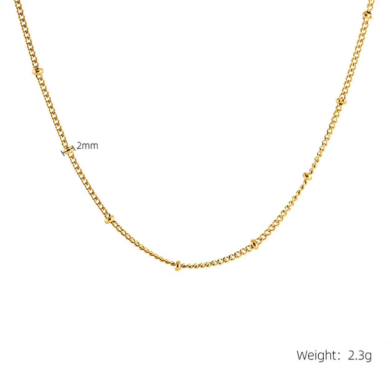 Sleek 18K Gold-Plated Stainless Steel Snake & Bead Chain Necklace - Gold Side Bead