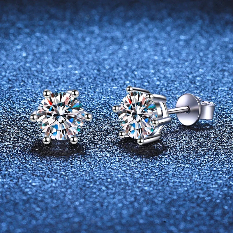 Brilliant Six-Prong Round Moissanite 925 Silver Stud Earrings