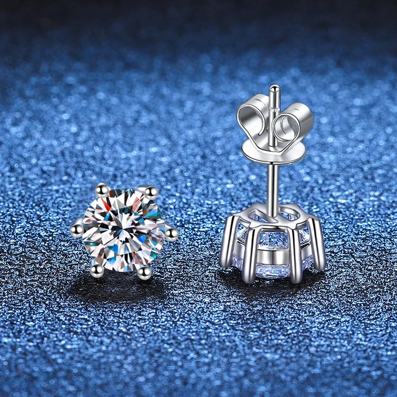 Brilliant Six-Prong Round Moissanite 925 Silver Stud Earrings