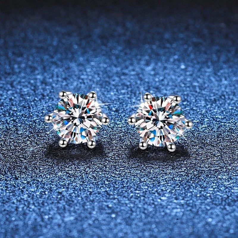 Brilliant Six-Prong Round Moissanite 925 Silver Stud Earrings