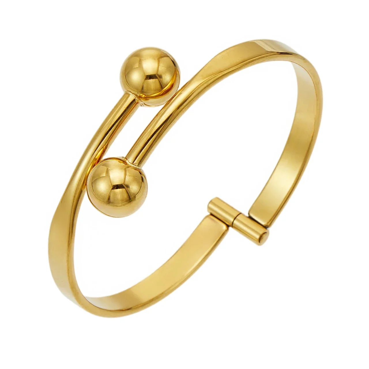 Sculptural Gold-Plated Double Ball Open Bangle