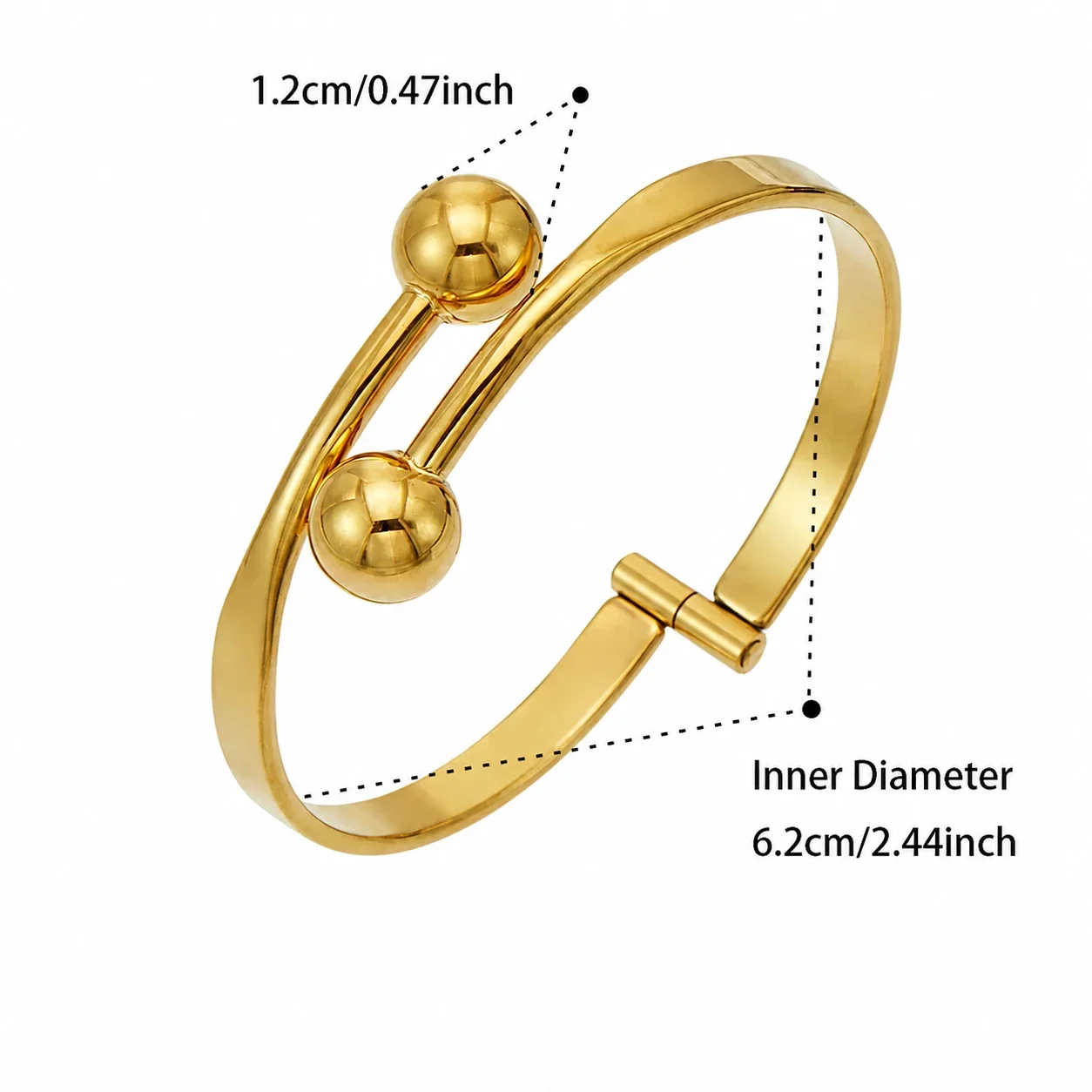 Sculptural Gold-Plated Double Ball Open Bangle - Gold