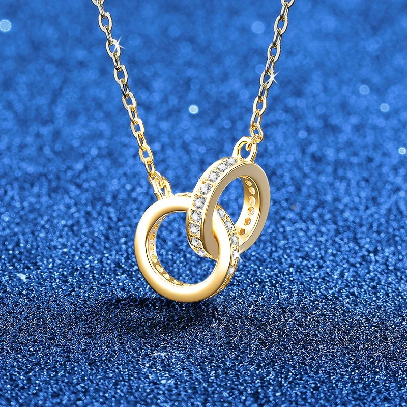Interlocked 925 Sterling Silver Pavé Moissanite Pendant Necklace