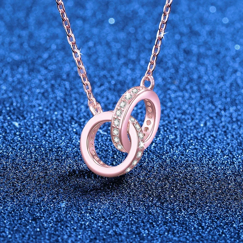 Interlocked 925 Sterling Silver Pavé Moissanite Pendant Necklace