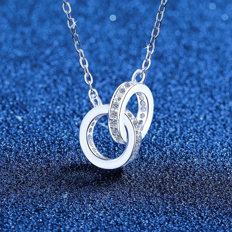 Interlocked 925 Sterling Silver Pavé Moissanite Pendant Necklace - Silver Moissanite