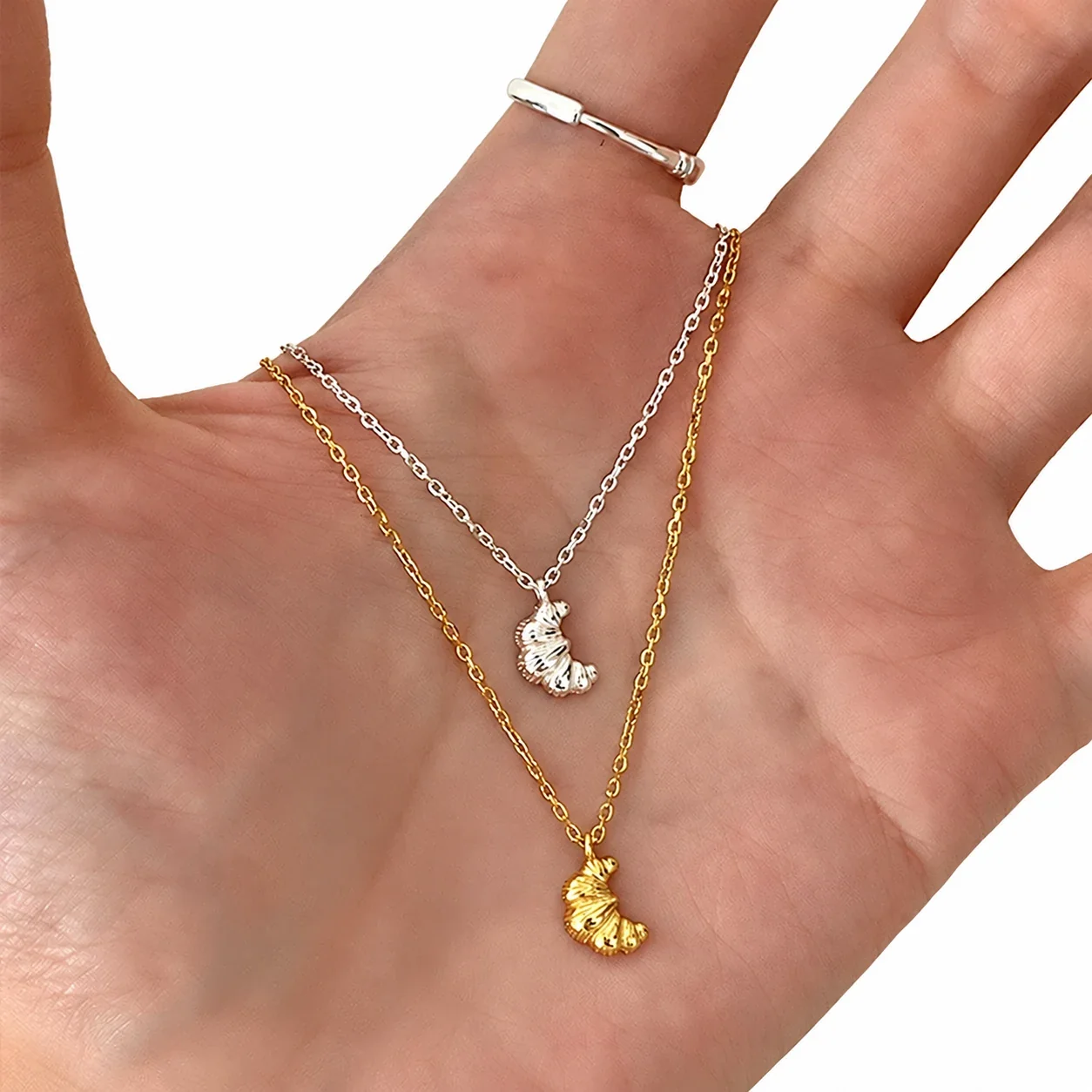 Textured Croissant Pendant 925 Sterling Silver Necklace