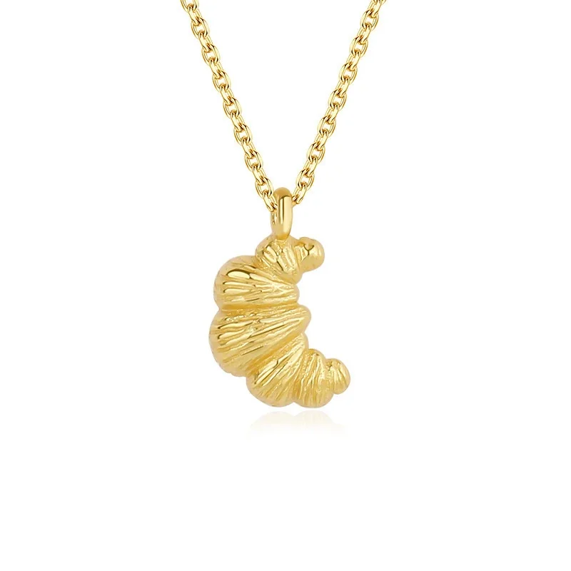 Textured Croissant Pendant 925 Sterling Silver Necklace