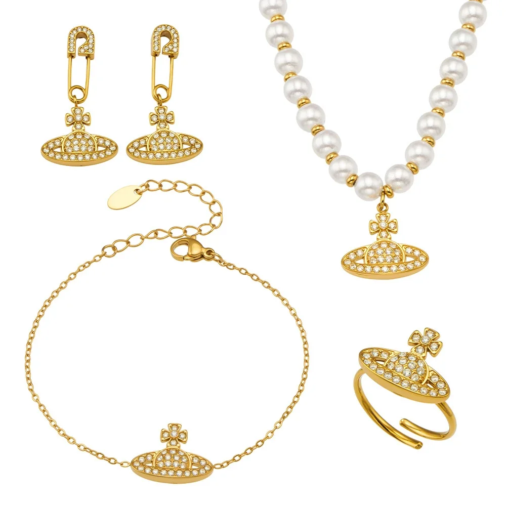 Orb Pendant Gold-Plated Pavé Crystal Chain Bracelet