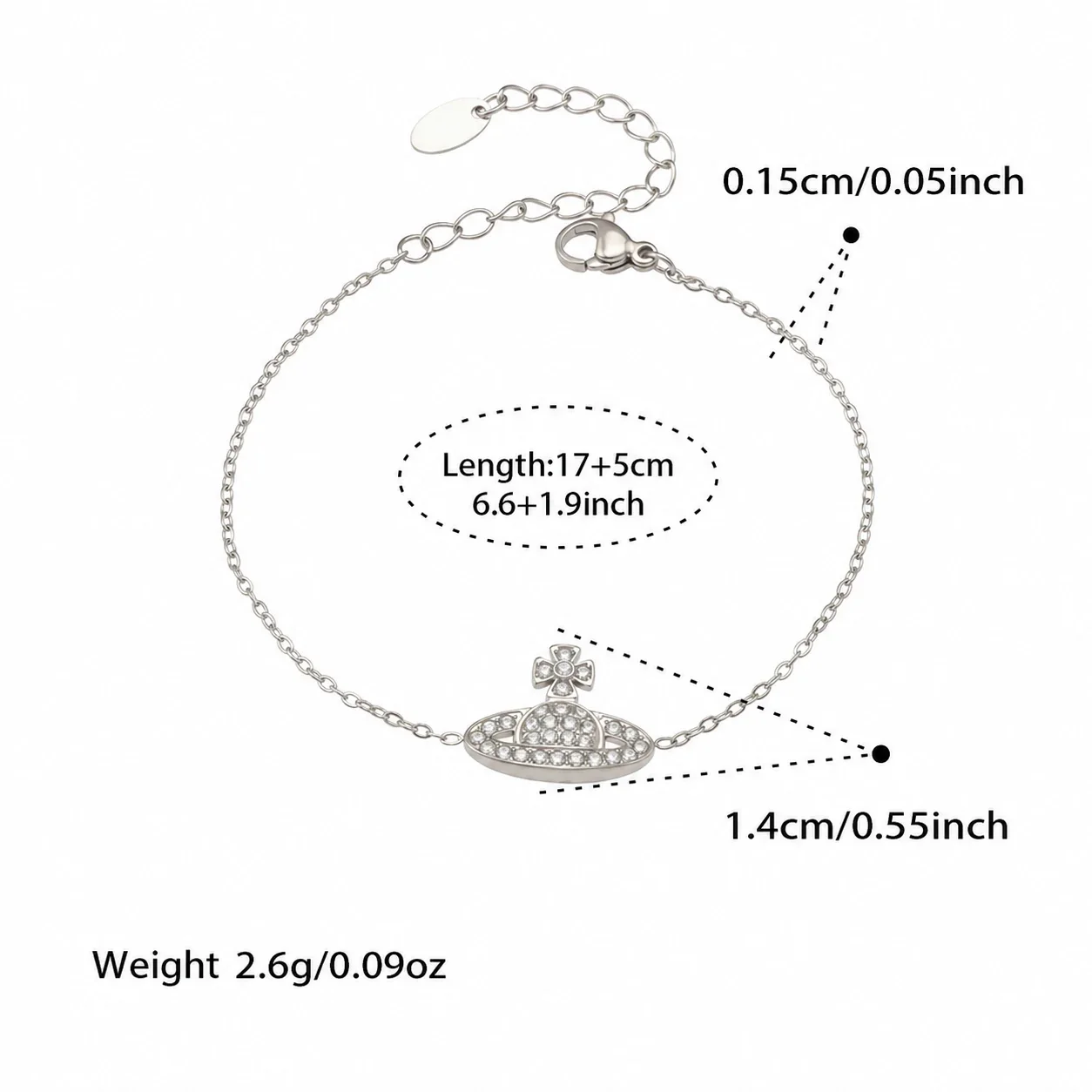 Orb Pendant Gold-Plated Pavé Crystal Chain Bracelet - Steel 17+5 cm