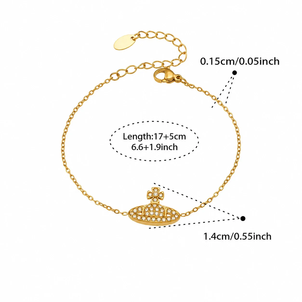 Orb Pendant Gold-Plated Pavé Crystal Chain Bracelet - Gold 17+5 cm