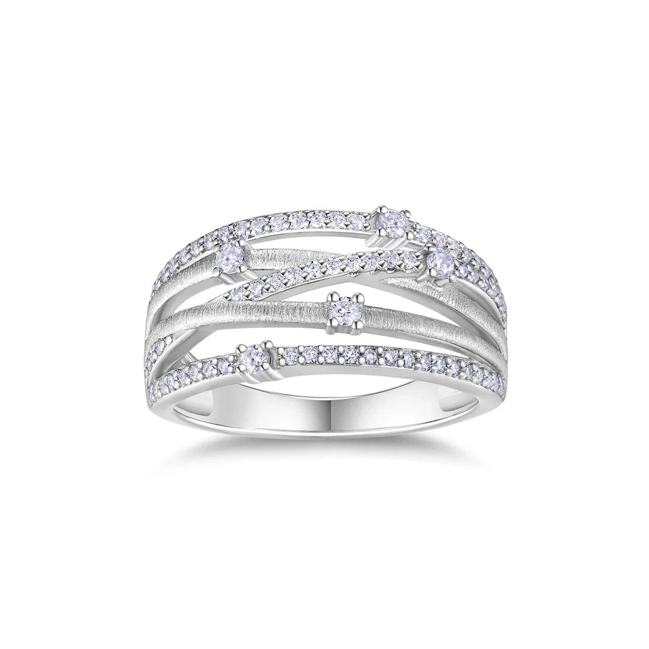 Textured Crossover Pavé 925 Sterling Silver Moissanite Ring