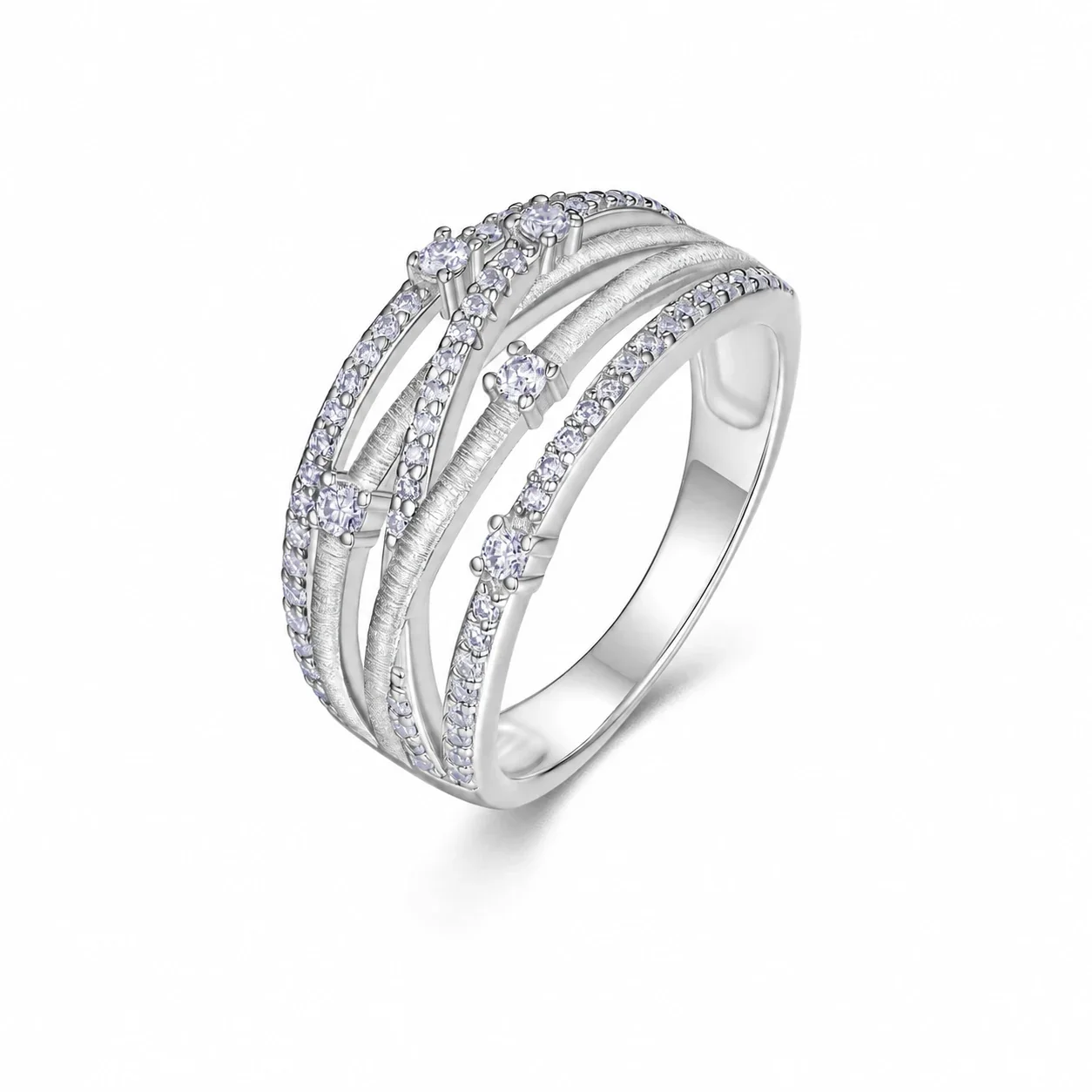 Textured Crossover Pavé 925 Sterling Silver Ring