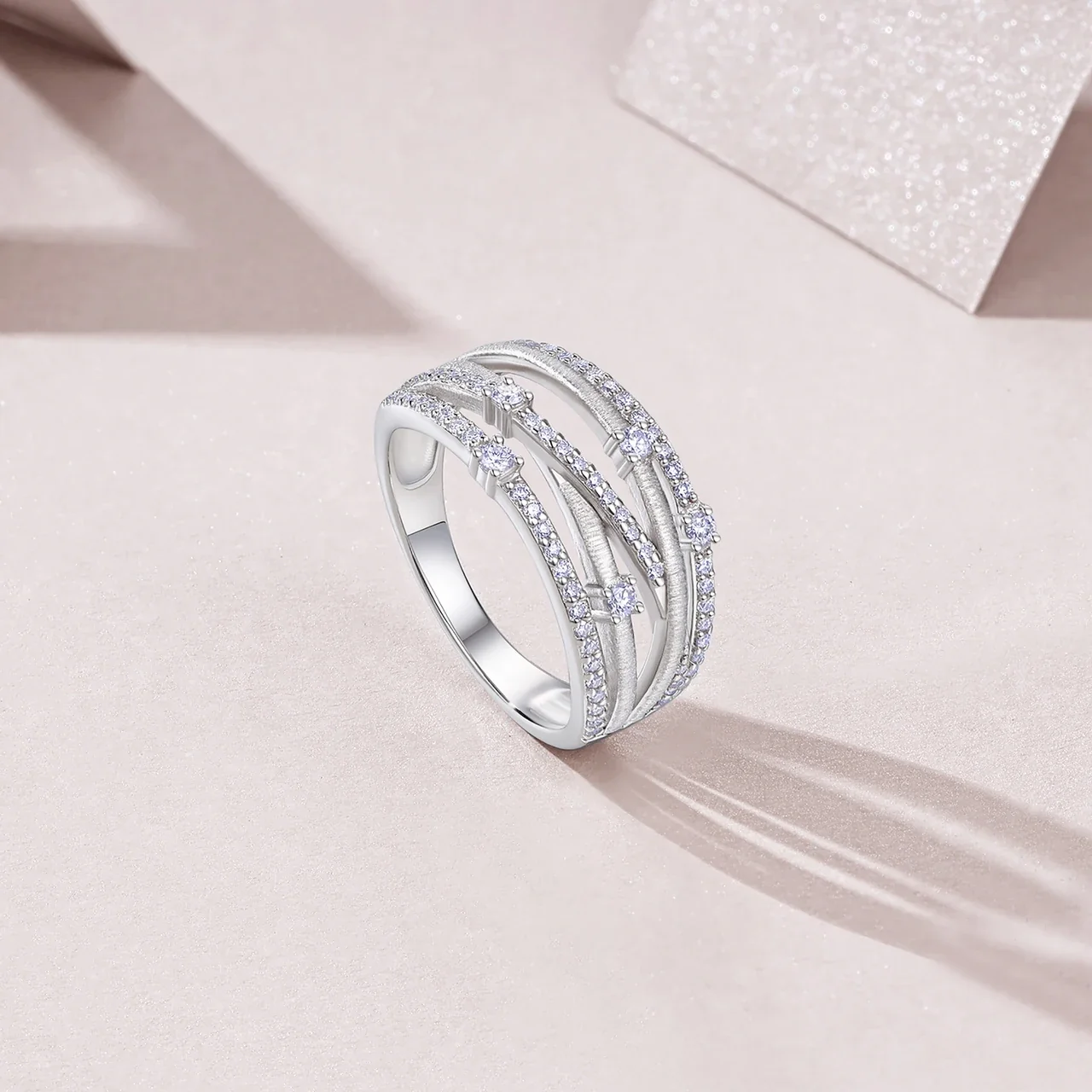 Textured Crossover Pavé 925 Sterling Silver Ring