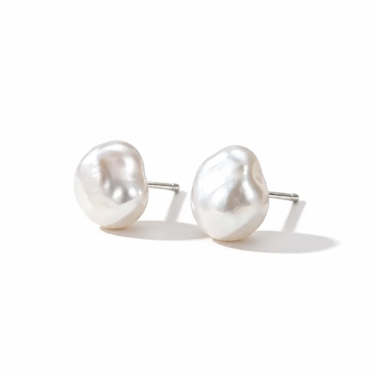 Organic Baroque Pearl 925 Sterling Silver Stud Earrings