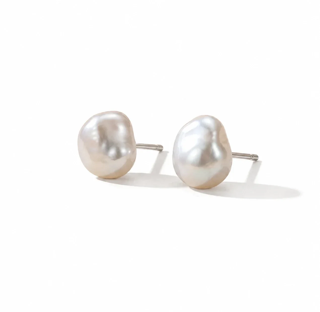 Organic Baroque Pearl 925 Sterling Silver Stud Earrings