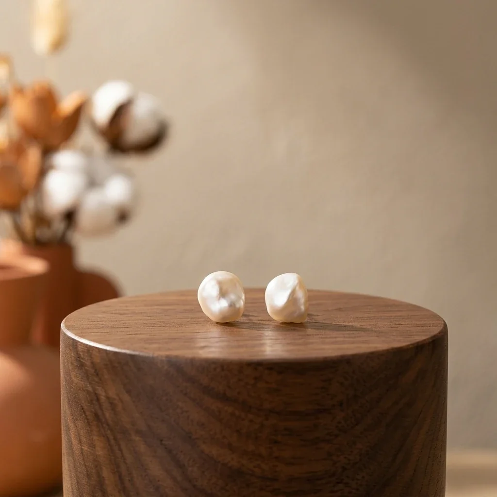 Organic Baroque Pearl 925 Sterling Silver Stud Earrings