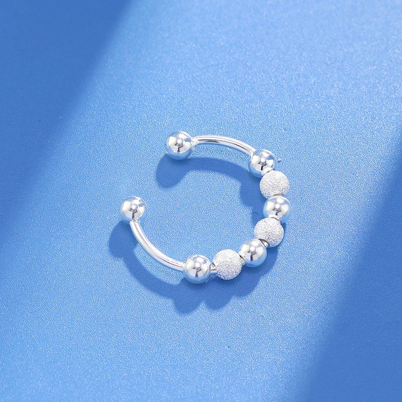 Textured Bead Open-Front 925 Sterling Silver Ring