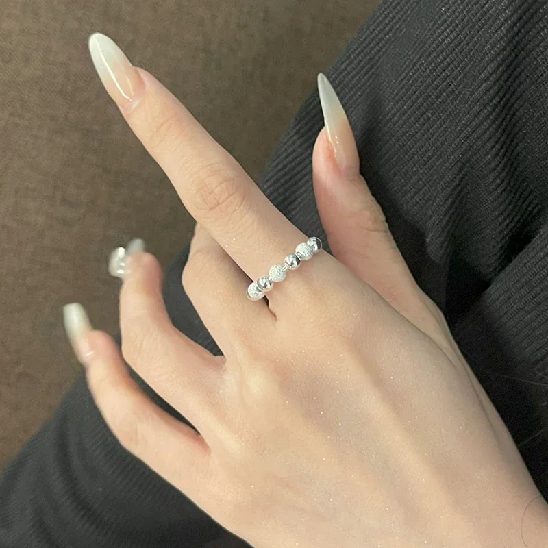 Textured Bead Open-Front 925 Sterling Silver Ring