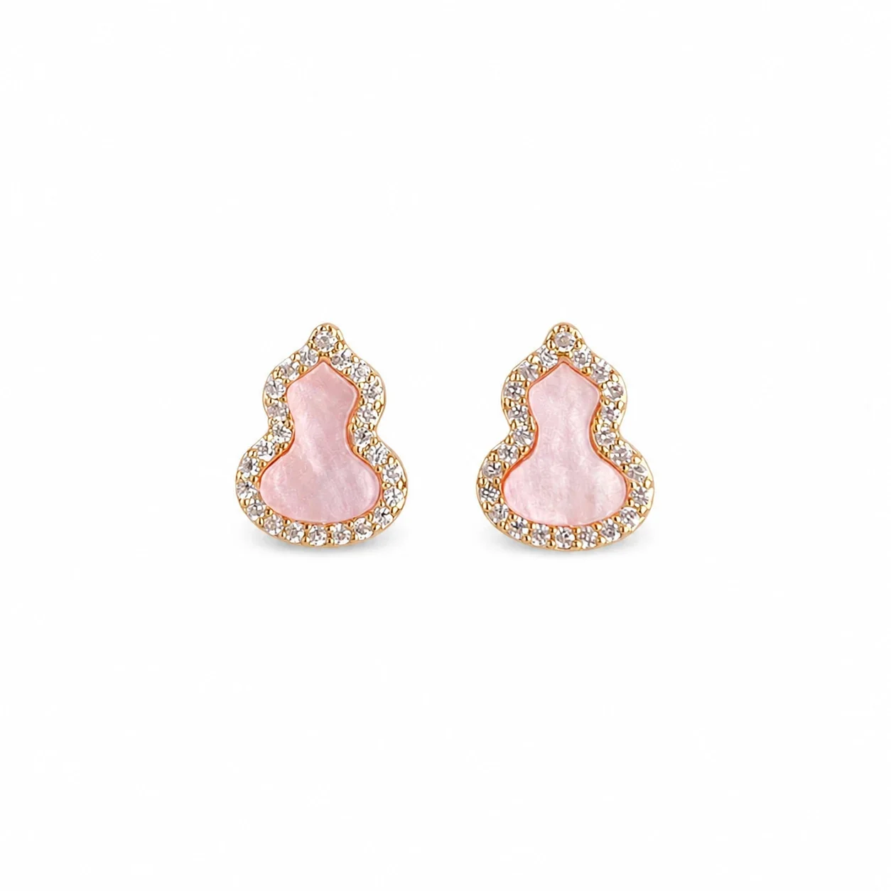 Ornate Pink Gourd Gold-Plated Copper Pavé Stud Earrings