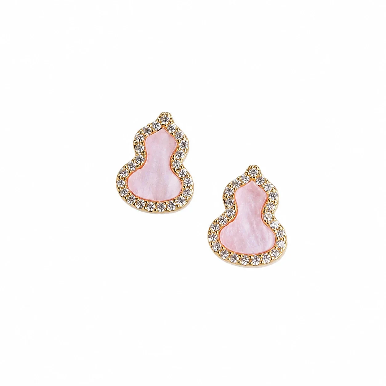 Ornate Pink Gourd Gold-Plated Copper Pavé Stud Earrings