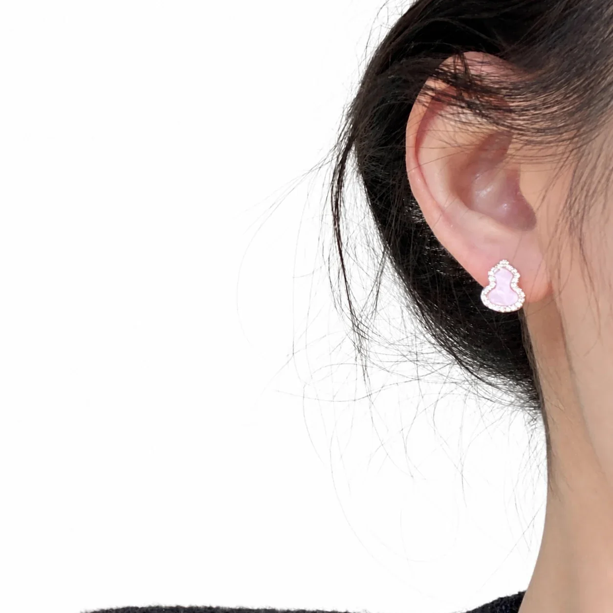 Ornate Pink Gourd Gold-Plated Copper Pavé Stud Earrings