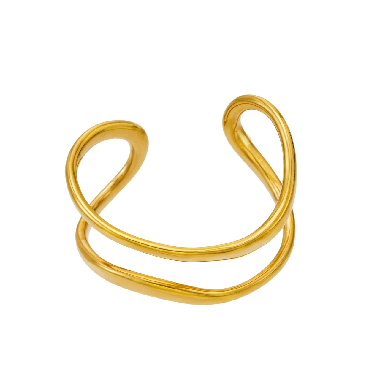 Sculptural 18K Gold-Plated Open-Front Double-Rail Bangle
