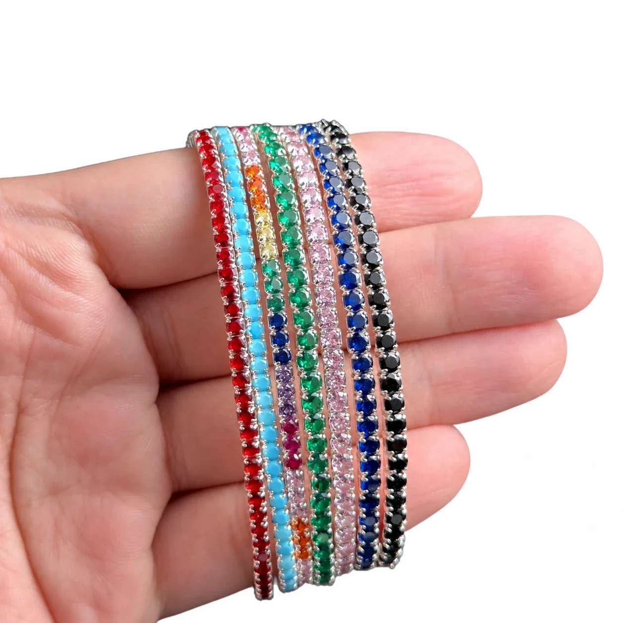 Vivid 925 Sterling Silver Round Prong-Set Tennis Bracelet
