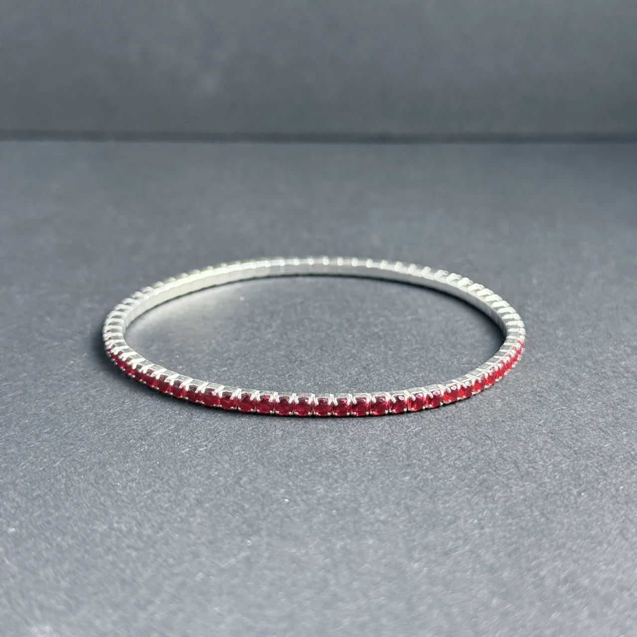 Vivid 925 Sterling Silver Round Prong-Set Tennis Bracelet - Silver Dark Red Cubic Zirconia